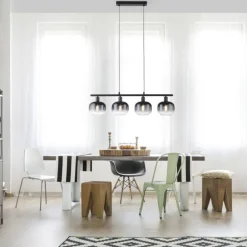 Just Light Pendelleuchte Glas Metall Rauchgrau Schwarz E14 L:68 cm< Wohnzimmerlampen|Kugellampen