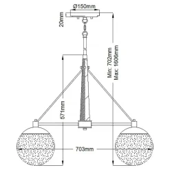 Elstead Pendelleuchte Glas Metall B: 70,3 cm Kugel Schirme LIETA< Hängelampen|Bürolampen