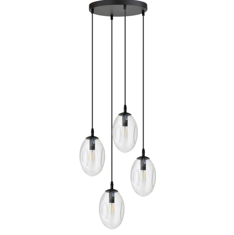 Emibig Pendelleuchte Glas Metall verstellbar 4-flammig E14< Hängelampen|Bürolampen