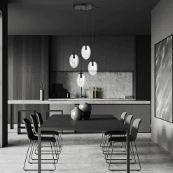 Emibig Pendelleuchte Glas Metall verstellbar 4-flammig E14< Hängelampen|Bürolampen