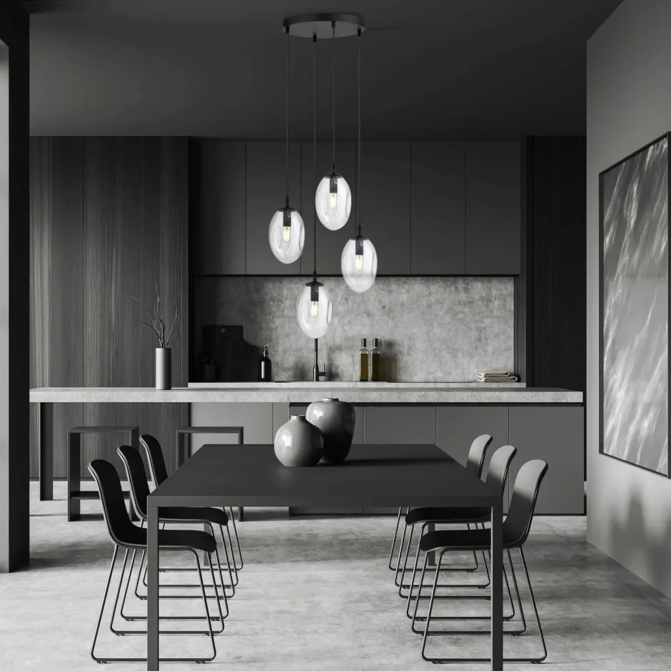 Emibig Pendelleuchte Glas Metall verstellbar 4-flammig E14< Hängelampen|Bürolampen