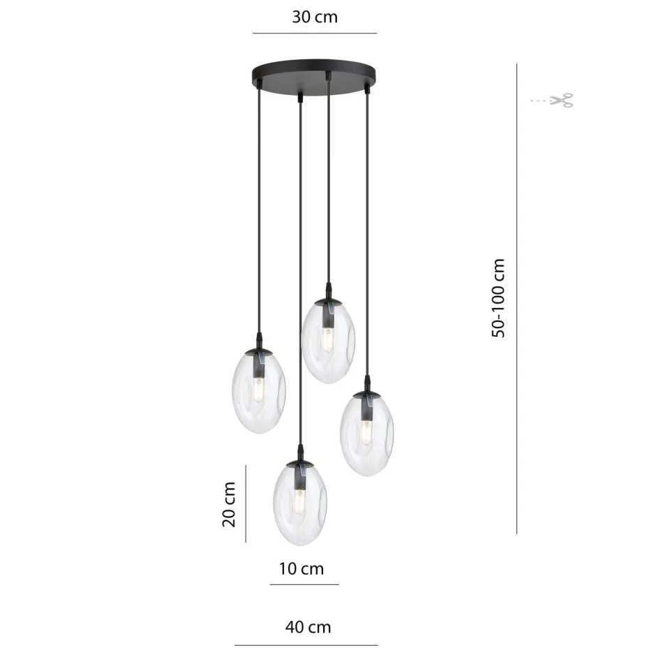 Emibig Pendelleuchte Glas Metall verstellbar 4-flammig E14< Hängelampen|Bürolampen