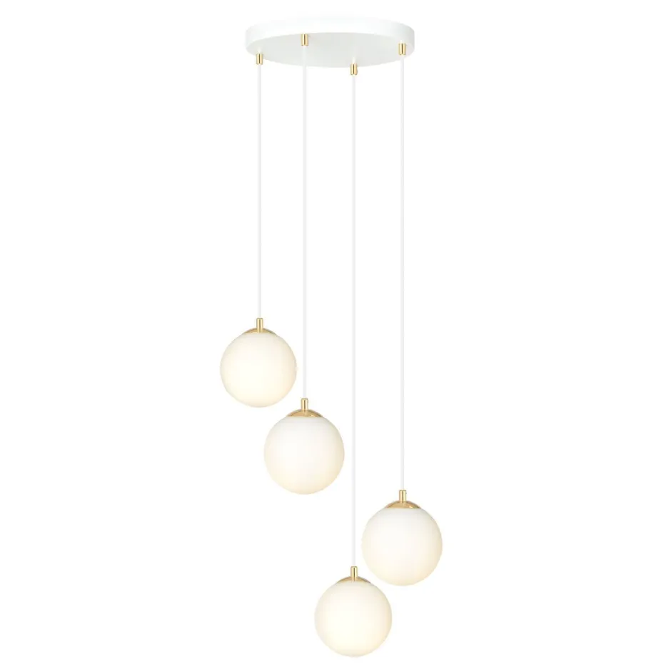 Emibig Pendelleuchte Glas Metall 4x E14 Weiß Gold verstellbar< Wohnzimmerlampen|Glaslampen