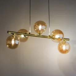 TK Lighting Pendelleuchte Glas Metall 63 cm breit 5-flammig< Wohnzimmerlampen|Glaslampen