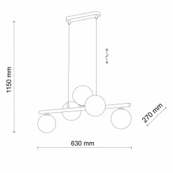 TK Lighting Pendelleuchte Glas Metall 63 cm breit 5-flammig< Wohnzimmerlampen|Glaslampen