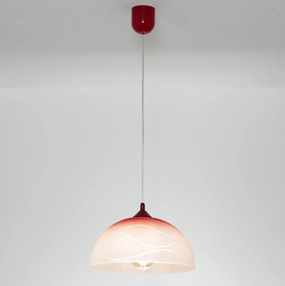 Hängelampen|Esszimmer Lampen*Lamkur Pendelleuchte Glas Rot Weiß rund Retro Küche Esstisch