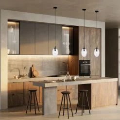 Bürolampen|Küchenlampen*Emibig Pendelleuchte Glas Schirm Ø 12 cm Schwarz Transparent