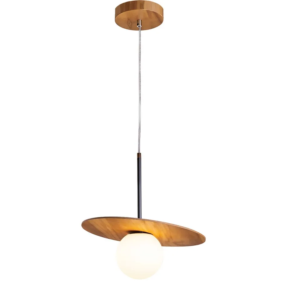 Elstead Pendelleuchte Glas Teakholzfurnier Ø 40 cm E27 Modern< Hängelampen|Bürolampen