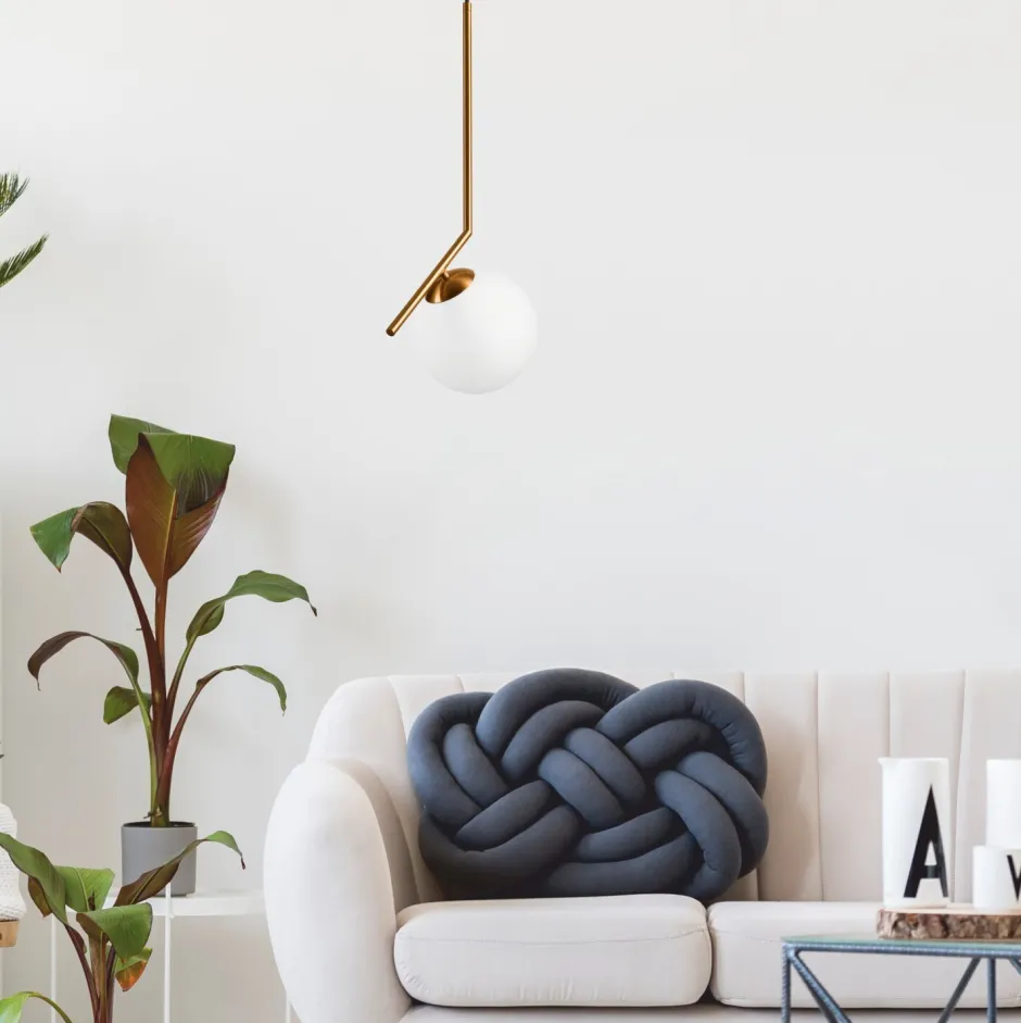 Lamkur Pendelleuchte Glaskugel Metall in Messing Weiß Ø30 cm< Hängelampen|Bürolampen