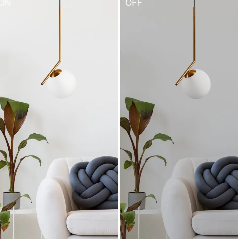 Lamkur Pendelleuchte Glaskugel Metall in Messing Weiß Ø30 cm< Hängelampen|Bürolampen