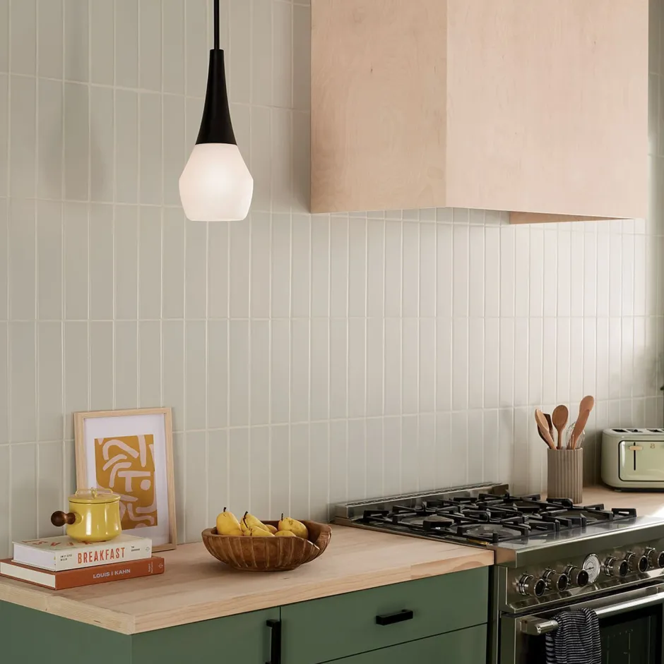 Elstead Pendelleuchte Glasschirm schmal Ø 17,8 cm H: max. 144,5 cm E27< Wohnzimmerlampen|Metall Lampen