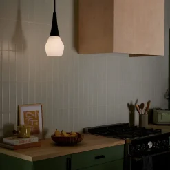 Elstead Pendelleuchte Glasschirm schmal Ø 17,8 cm H: max. 144,5 cm E27< Wohnzimmerlampen|Metall Lampen