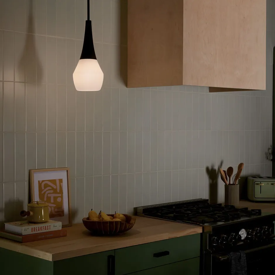 Elstead Pendelleuchte Glasschirm schmal Ø 17,8 cm H: max. 144,5 cm E27< Wohnzimmerlampen|Metall Lampen