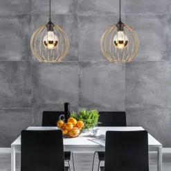 Lamkur Pendelleuchte Gold Schwarz Ø 24 cm rund Metall Kugel< Hängelampen|Küchenlampen