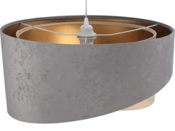 Hängelampen|Esszimmer Lampen*BPS Koncept Pendelleuchte Grau Beige Gold Ø50cm Stoff Esstisch