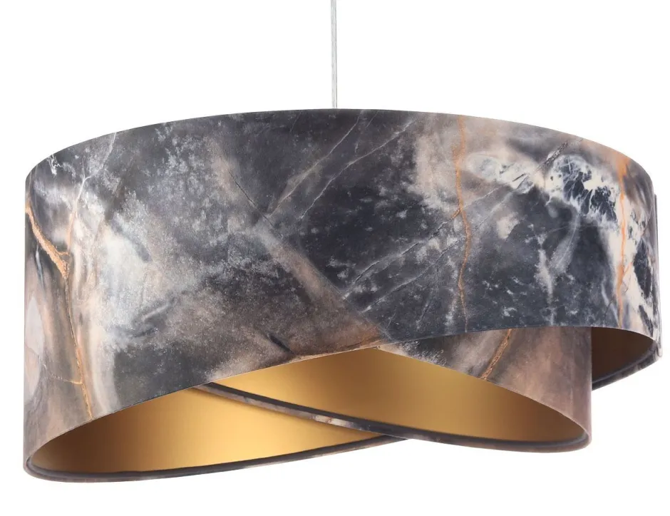 Bürolampen|Schlafzimmer Lampen*BPS Koncept Pendelleuchte Grau Gold E27 rund D: 50 cm E27 Stoffschirm