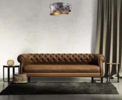 Bürolampen|Schlafzimmer Lampen*BPS Koncept Pendelleuchte Grau Gold E27 rund D: 50 cm E27 Stoffschirm