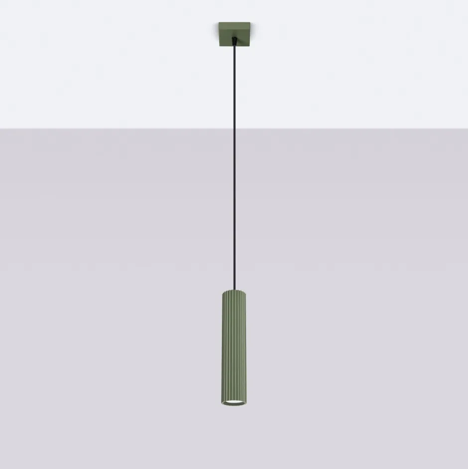 Wohnzimmerlampen|Metall Lampen*Sollux Pendelleuchte Grün schmal B: 8 cm H: max. 118 cm GU10 Modern