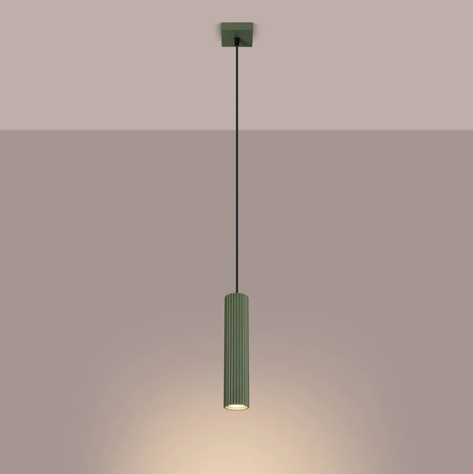 Wohnzimmerlampen|Metall Lampen*Sollux Pendelleuchte Grün schmal B: 8 cm H: max. 118 cm GU10 Modern