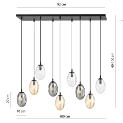 Bürolampen|Küchenlampen*Emibig Pendelleuchte groß Rauchglas 100 cm lang 9x E14 CARLU