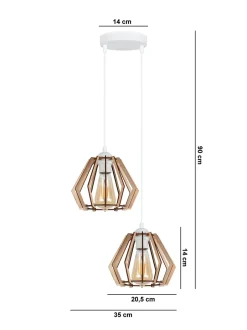 Hängelampen|Bürolampen*Belis Pendelleuchte Holz 2-flammig E27 B:35 cm Skandinavisch