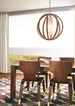 Schlafzimmer Lampen|Kugellampen*Elstead Pendelleuchte Holz Glas rund Esstisch Wohnzimmer