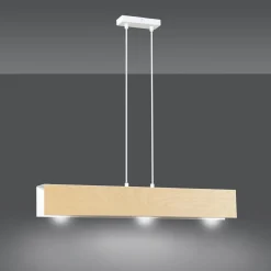 Hängelampen|Esszimmer Lampen*Emibig Pendelleuchte Holz Metall verstellbar 3x E27 Natur Weiß