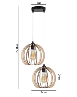 Hängelampen|Bürolampen*Belis Pendelleuchte Holz Metall Schwarz Kugel E27 2-flammig