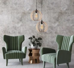 Hängelampen|Bürolampen*Belis Pendelleuchte Holz Metall Schwarz Kugel E27 2-flammig