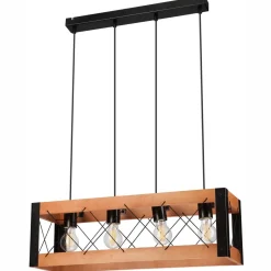 Bürolampen|Rustikale Lampen*Lamkur Pendelleuchte Holz Metall verstellbar 4-flammig E27 Rustikal