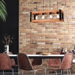 Bürolampen|Rustikale Lampen*Lamkur Pendelleuchte Holz Metall verstellbar 4-flammig E27 Rustikal