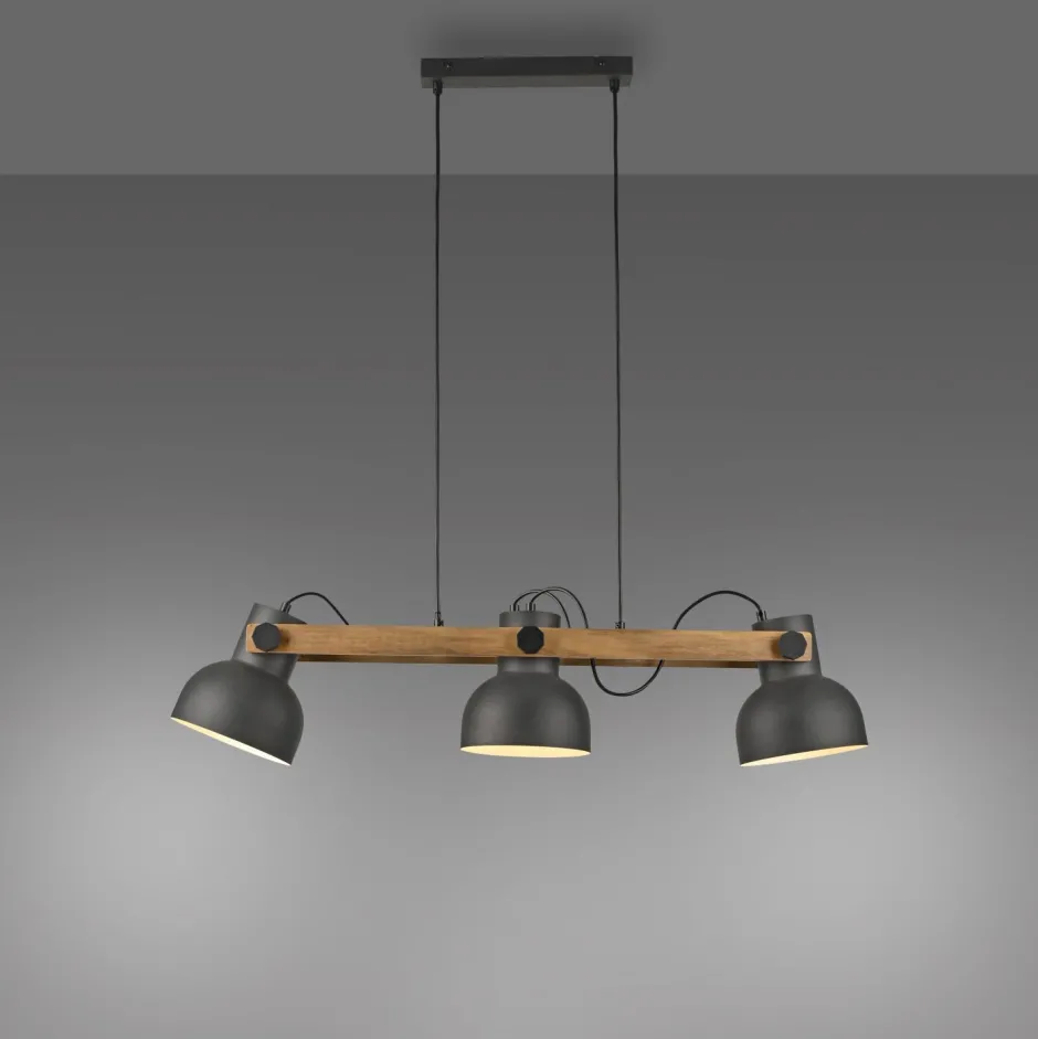 Just Light Pendelleuchte Holz Metall E27 96 cm 3-flammig flexibel< Hängelampen|Bürolampen