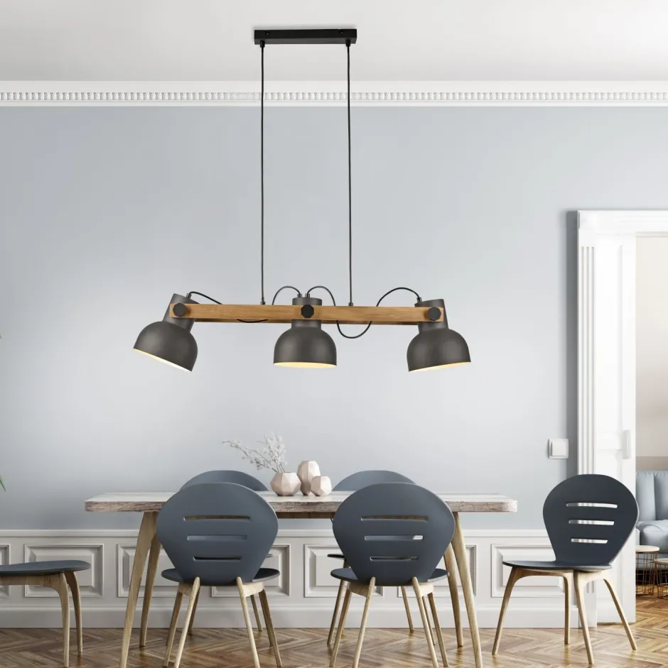 Just Light Pendelleuchte Holz Metall E27 96 cm 3-flammig flexibel< Hängelampen|Bürolampen