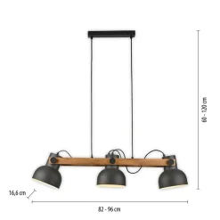 Just Light Pendelleuchte Holz Metall E27 96 cm 3-flammig flexibel< Hängelampen|Bürolampen