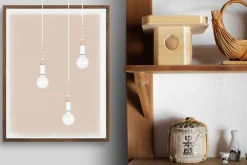 Hängelampen|Bürolampen*Belis Pendelleuchte Holz Metall Weiß E27 Ø30 cm rund 3-flmg