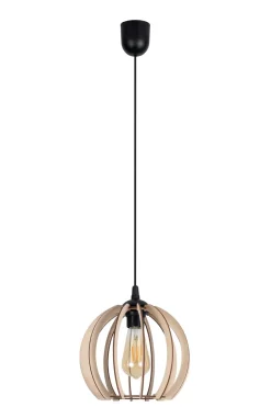 Belis Pendelleuchte Holzschirm Metall Schwarz Kugel Ø24 cm< Hängelampen|Bürolampen