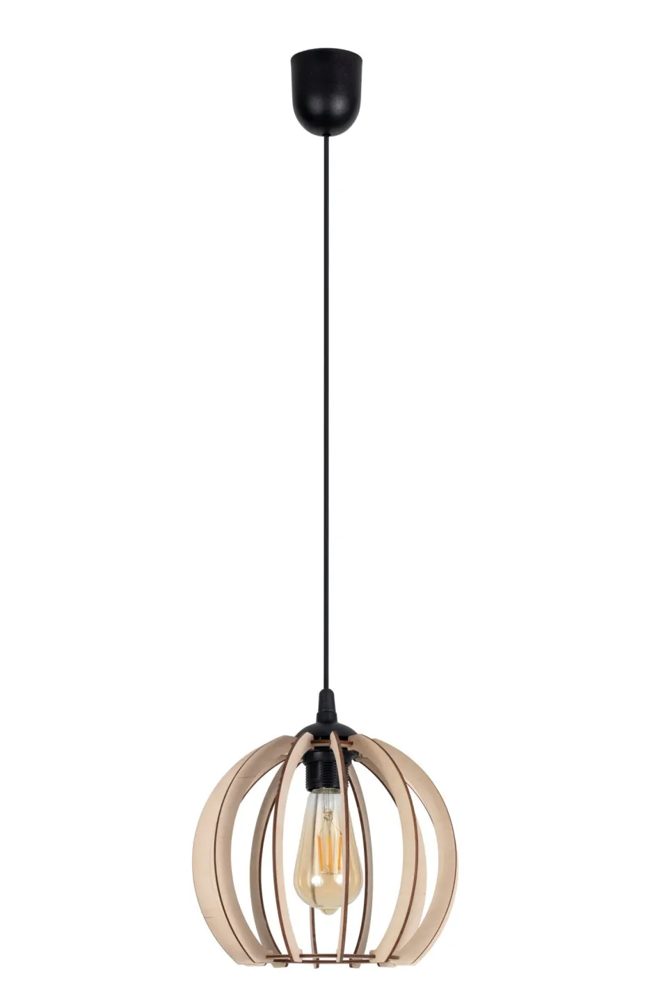 Belis Pendelleuchte Holzschirm Metall Schwarz Kugel Ø24 cm< Hängelampen|Bürolampen