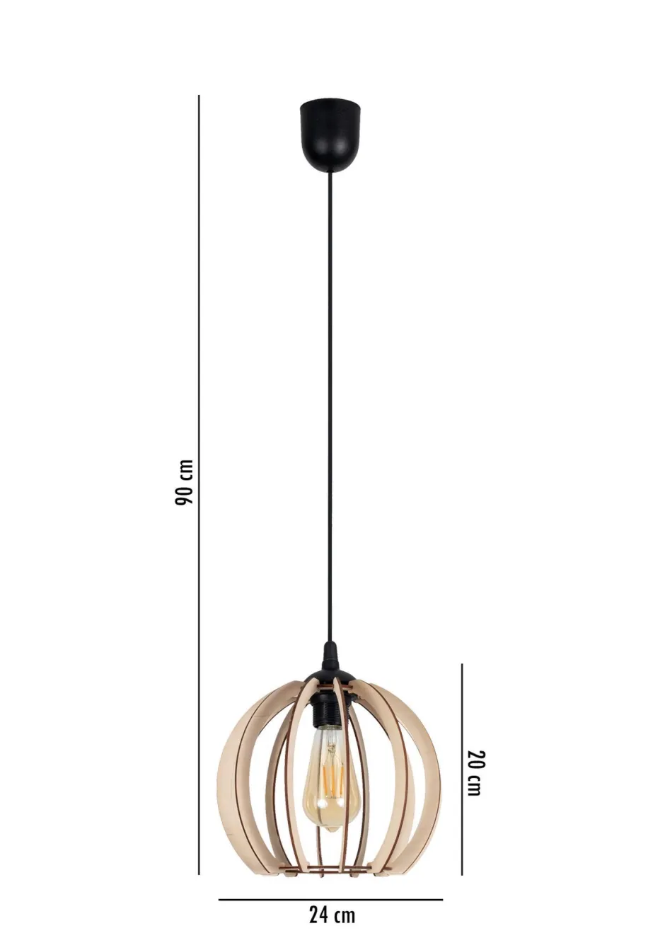 Belis Pendelleuchte Holzschirm Metall Schwarz Kugel Ø24 cm< Hängelampen|Bürolampen