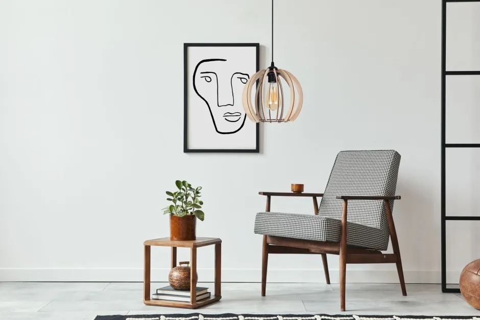 Belis Pendelleuchte Holzschirm Metall Schwarz Kugel Ø24 cm< Hängelampen|Bürolampen