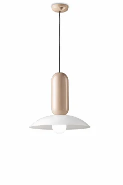 Hängelampen|Bürolampen*Ferroluce Pendelleuchte Keramik D: 40 cm Creme Sandgrau E27 rund