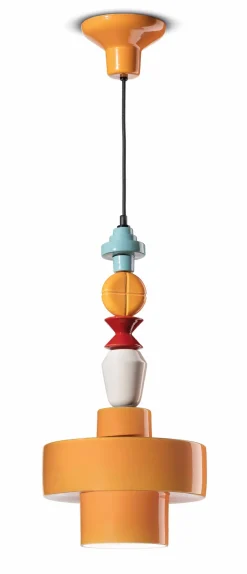 Wohnzimmerlampen|Keramiklampen*Ferroluce Pendelleuchte Keramik E27 Gelb Bunt Retro Design SILVIA