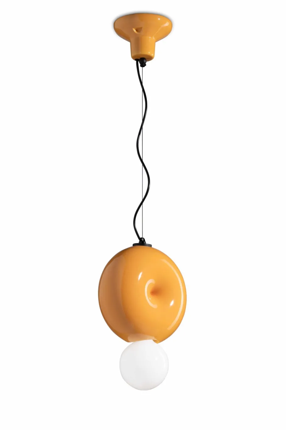 Wohnzimmerlampen|Keramiklampen*Ferroluce Pendelleuchte Keramik E27 H: max. 119 cm Gelb rund