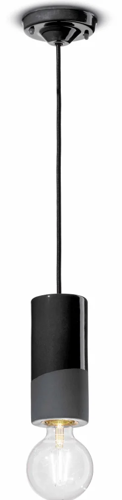 Wohnzimmerlampen|Esszimmer Lampen*Ferroluce Pendelleuchte Keramik E27 rund Ø 8 cm Schwarz Retro
