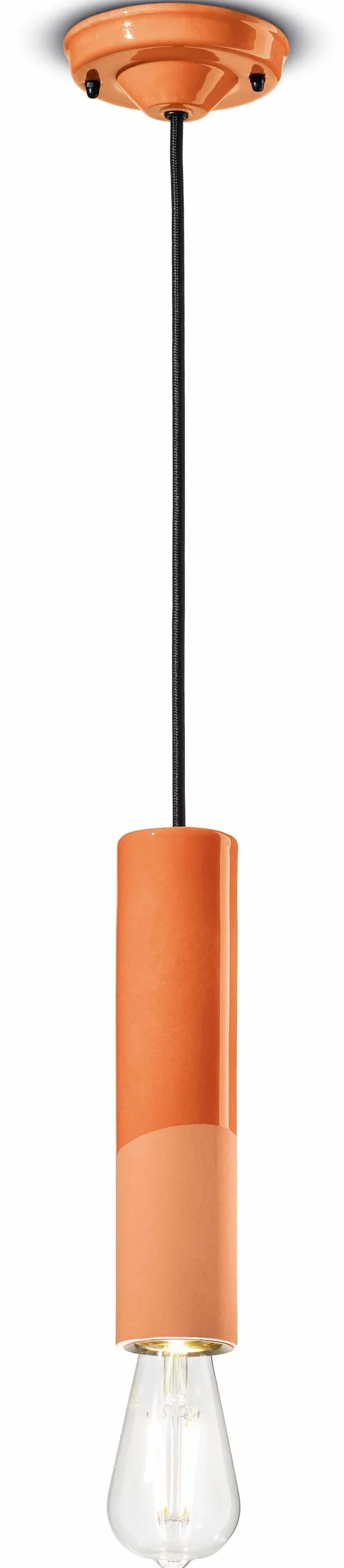 Ferroluce Pendelleuchte Keramik E27 rund D: 5,5 cm Orange Retro< Wohnzimmerlampen|Esszimmer Lampen