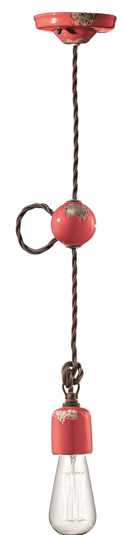Bürolampen|Wohnzimmerlampen*Ferroluce Pendelleuchte Keramik H: max. 120 cm Rot Shabby Antik