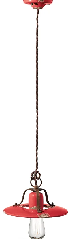 Wohnzimmerlampen|Keramiklampen*Ferroluce Pendelleuchte Keramik Metall E27 Ø 25 cm Rot Industrial