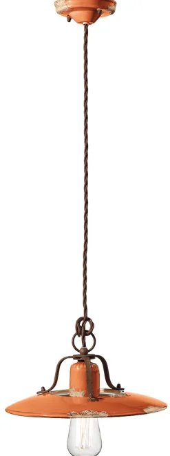 Ferroluce Pendelleuchte Keramik Metall E27 D: 30 cm rund Industrial< Wohnzimmerlampen|Keramiklampen