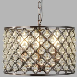 Searchlight Pendelleuchte Kristall Ø 38 cm 3x E14 in Kupfer antik< Hängelampen|Wohnzimmerlampen