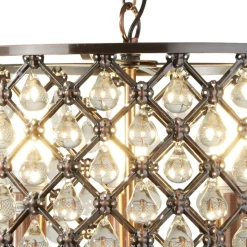 Searchlight Pendelleuchte Kristall Ø 38 cm 3x E14 in Kupfer antik< Hängelampen|Wohnzimmerlampen