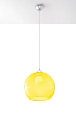Hängelampen|Esszimmer Lampen*Sollux Pendelleuchte Kugel Schirm Glas Gelb E27 BILBAO